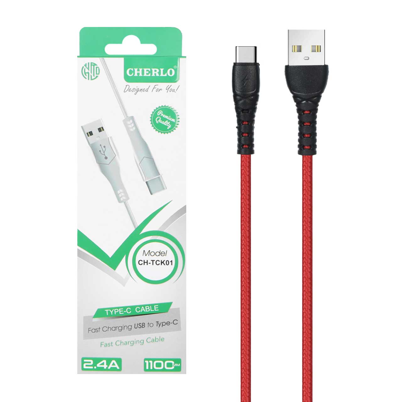 کابل شارژ 1.1 متری فست CHERLO Type-C مدل CH-TCK01 - قرمز - SMO